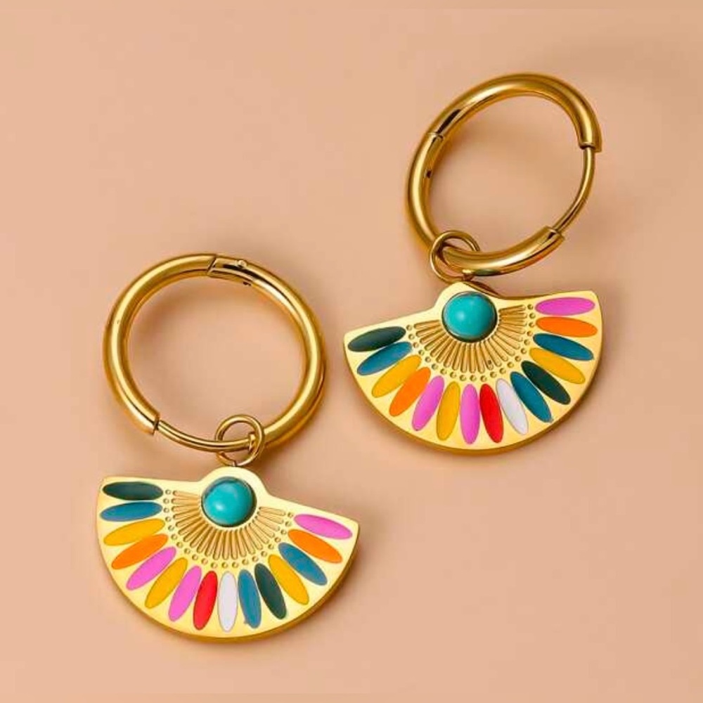 Turquoise Decor Fan-shaped Drop Earrings